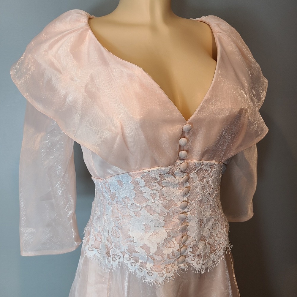 Fairy Maxi Dress Pink Lace Dreamy Women Ren Faire 70s 90s Sz 6 Ethereal Coquette - Picture 4 of 11